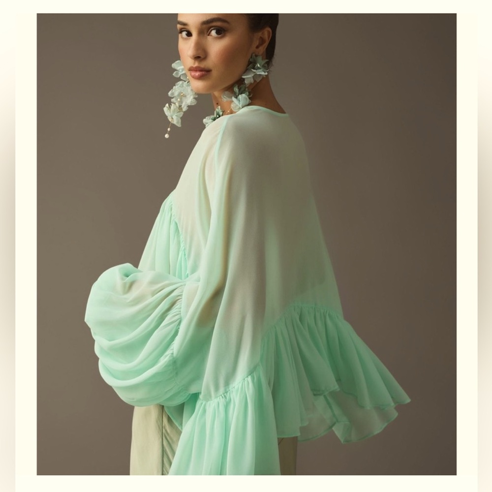 Anthropologie Let Me Be Sheer Babydoll Blouse (size M) (color Mint)